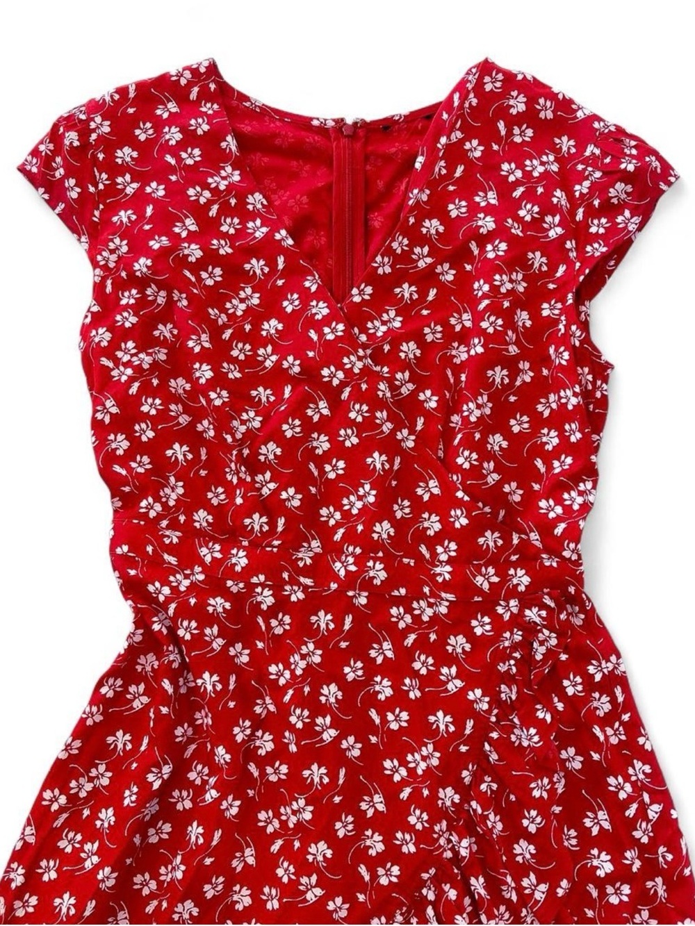 Red Floral Cap-Sleeve Women’s Top